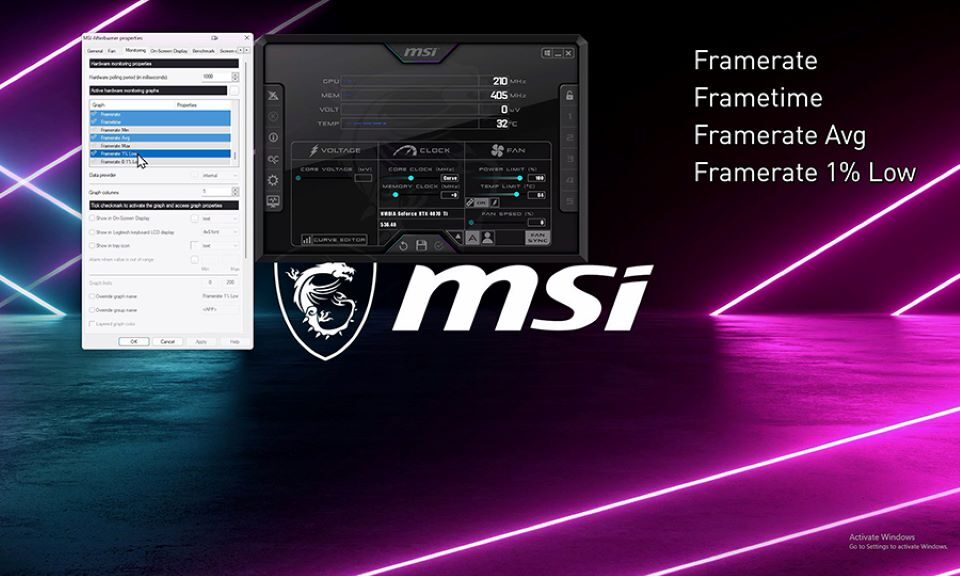 How to show monitoring in MSI Afterburner?