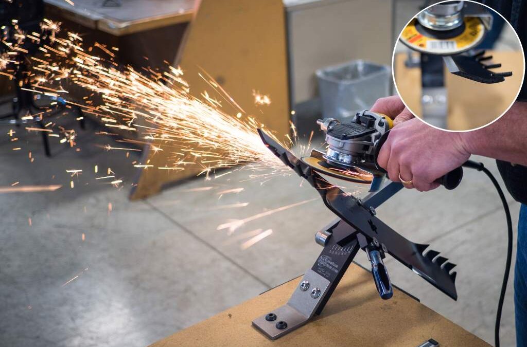 sharpen lawn mower blades with an angle grinder