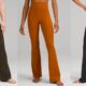 Close-up of vintage Lululemon flare pants showing construction details and fabric texture