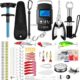 A complete fishing tool kit neatly arranged, featuring pliers, hooks, lines, and other essential gear for a successful fishing trip