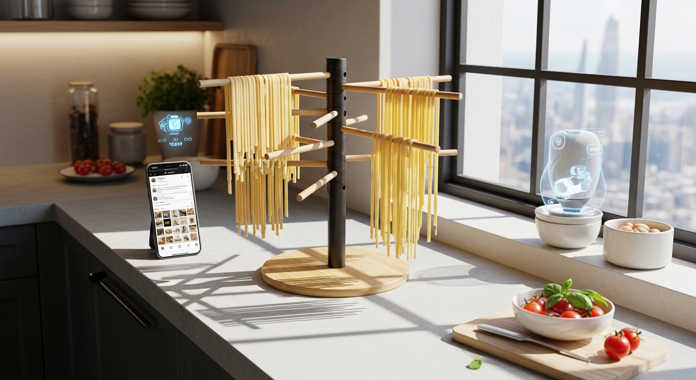 Kitchen storage friendly tools including a 10-arm pasta drying stand