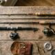 Compact telescopic fishing rod displayed next to a two-piece rod.